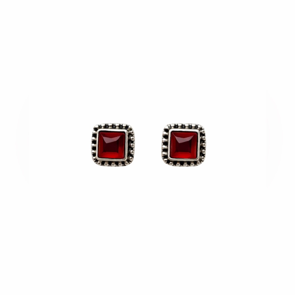 S925 Square Carnelian Stud Earrings